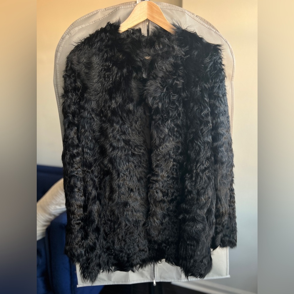 Mango Lamb Hair Straight Cut Fur Coat, Size XS